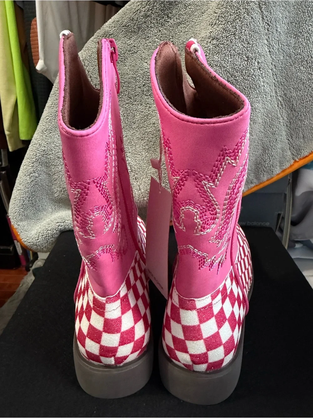 Kids Pink Checkered Cowboy Boots